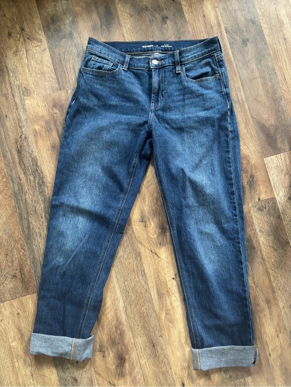 Old Navy Dark Blue Boyfriend Jeans with Rolled Cuffs